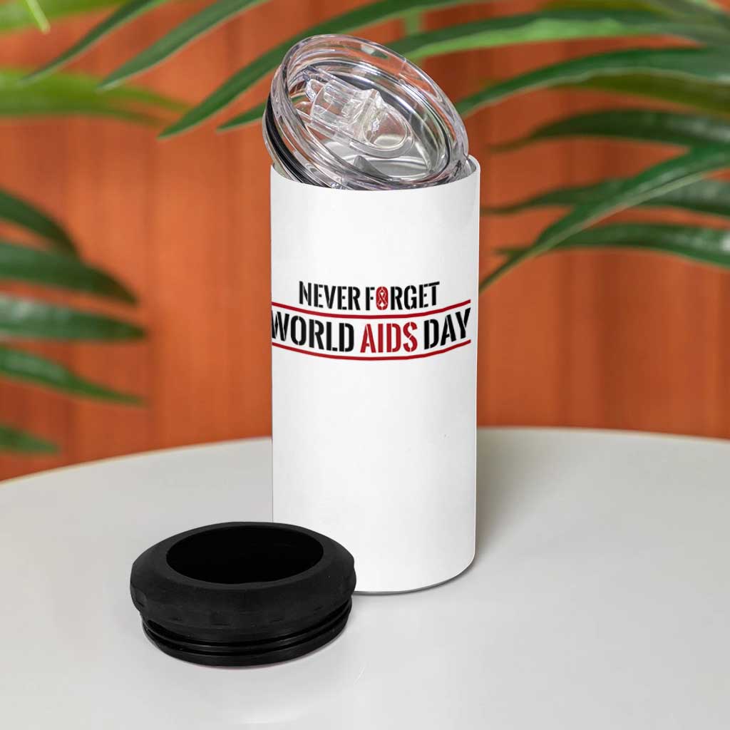 World AIDS Day Never Forget 4 in 1 Can Cooler Tumbler Red Ribbon Support Gift - Wonder Print Shop