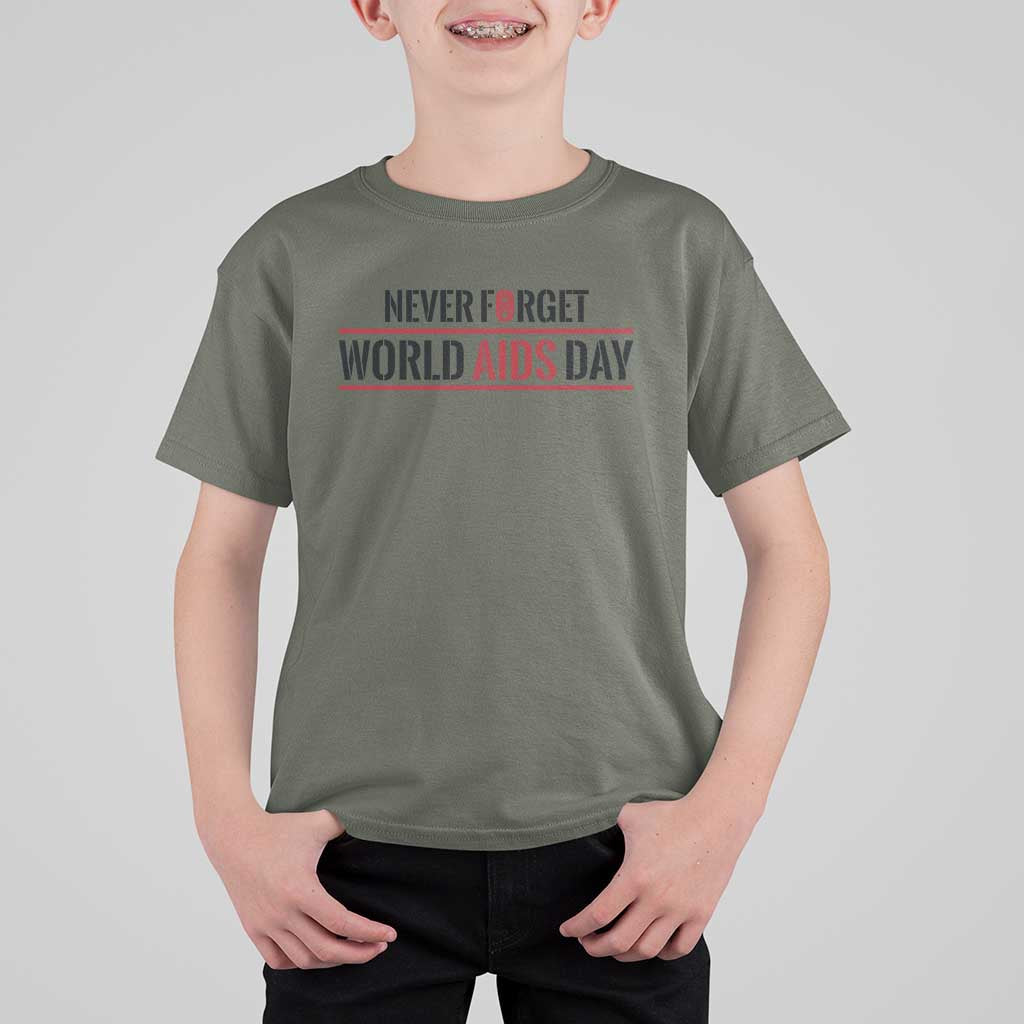 World AIDS Day Never Forget T Shirt For Kid Red Ribbon Support Gift - Wonder Print Shop