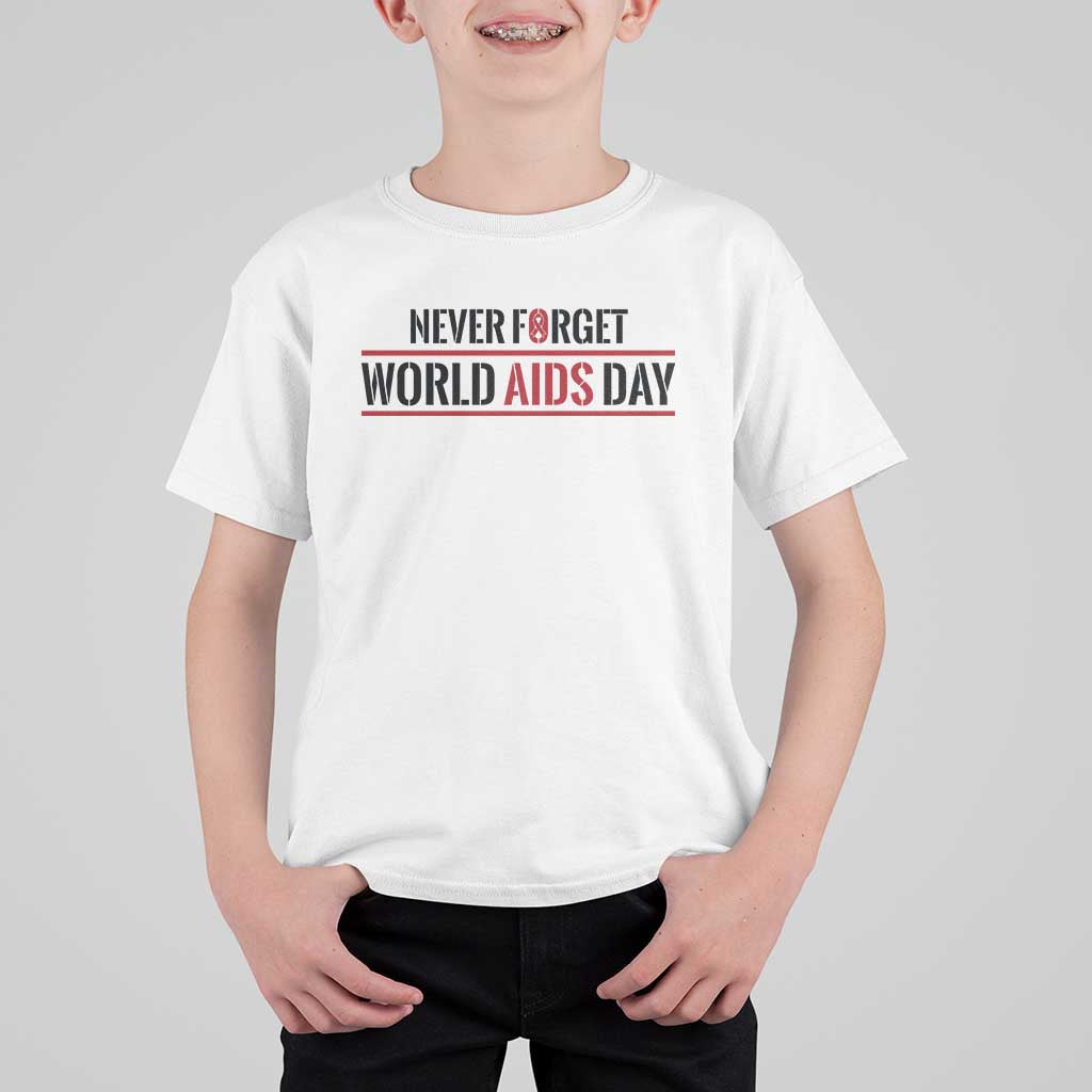 World AIDS Day Never Forget T Shirt For Kid Red Ribbon Support Gift - Wonder Print Shop