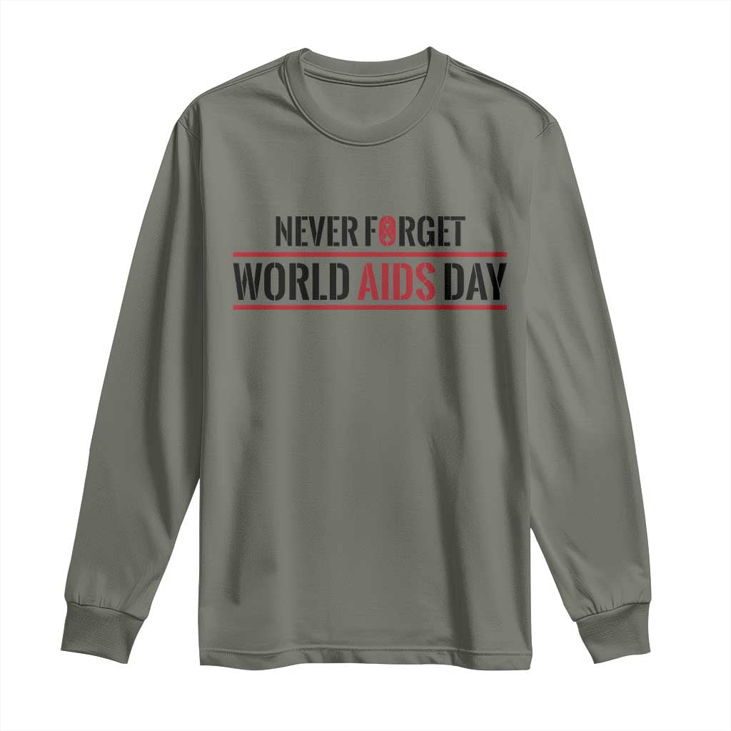 World AIDS Day Never Forget Long Sleeve Shirt Red Ribbon Support Gift - Wonder Print Shop