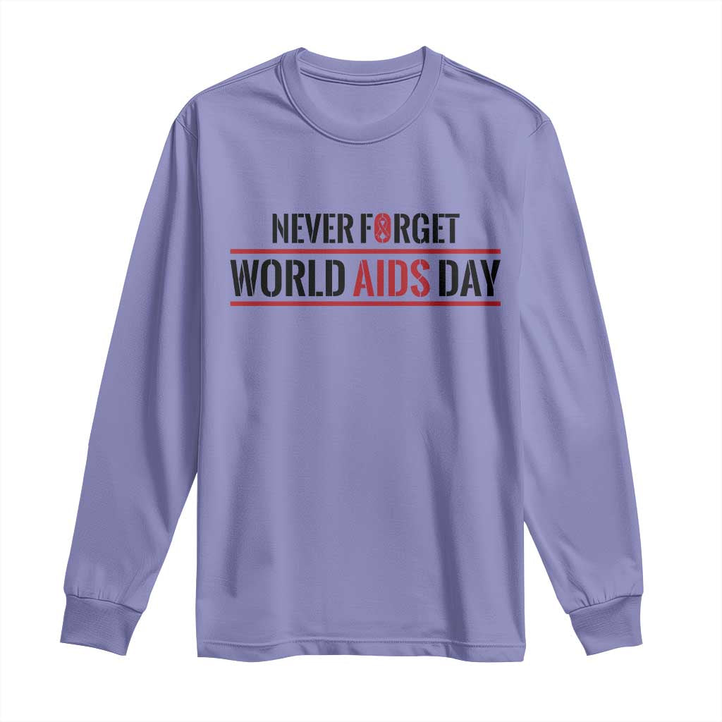 World AIDS Day Never Forget Long Sleeve Shirt Red Ribbon Support Gift - Wonder Print Shop