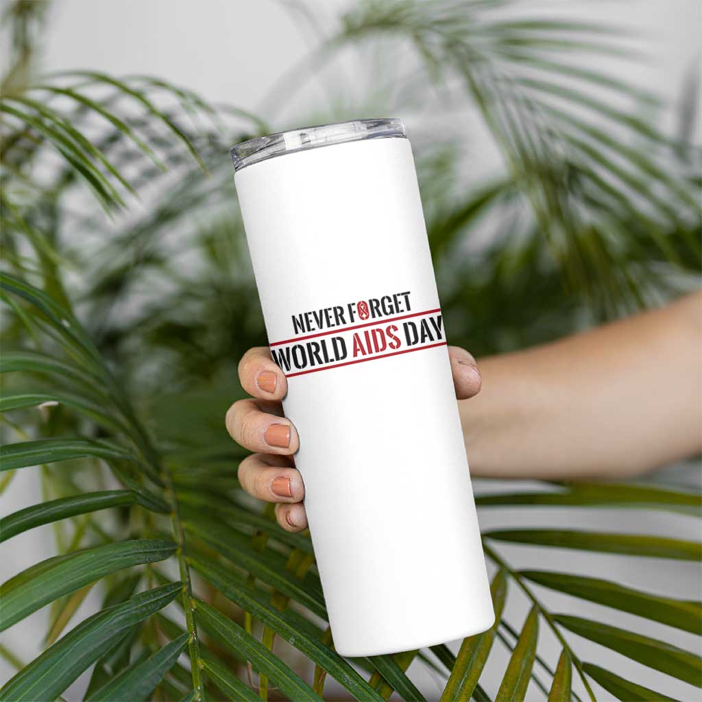 World AIDS Day Never Forget Skinny Tumbler Red Ribbon Support Gift - Wonder Print Shop