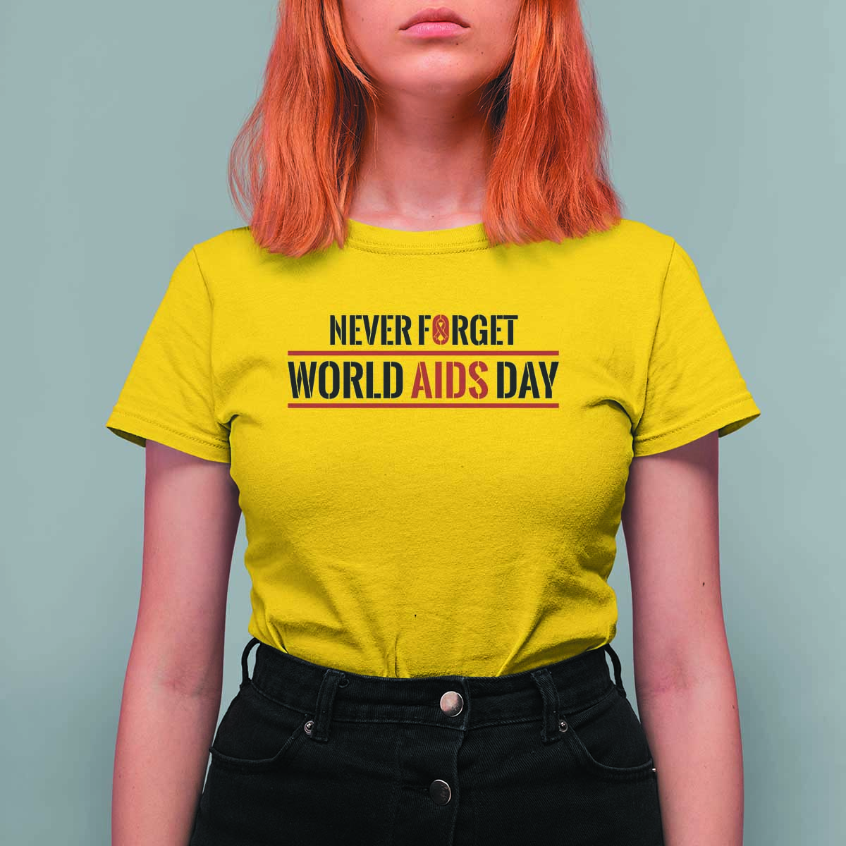World AIDS Day Never Forget T Shirt For Women Red Ribbon Support Gift - Wonder Print Shop