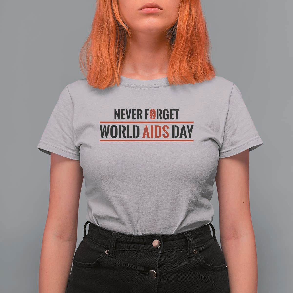 World AIDS Day Never Forget T Shirt For Women Red Ribbon Support Gift - Wonder Print Shop