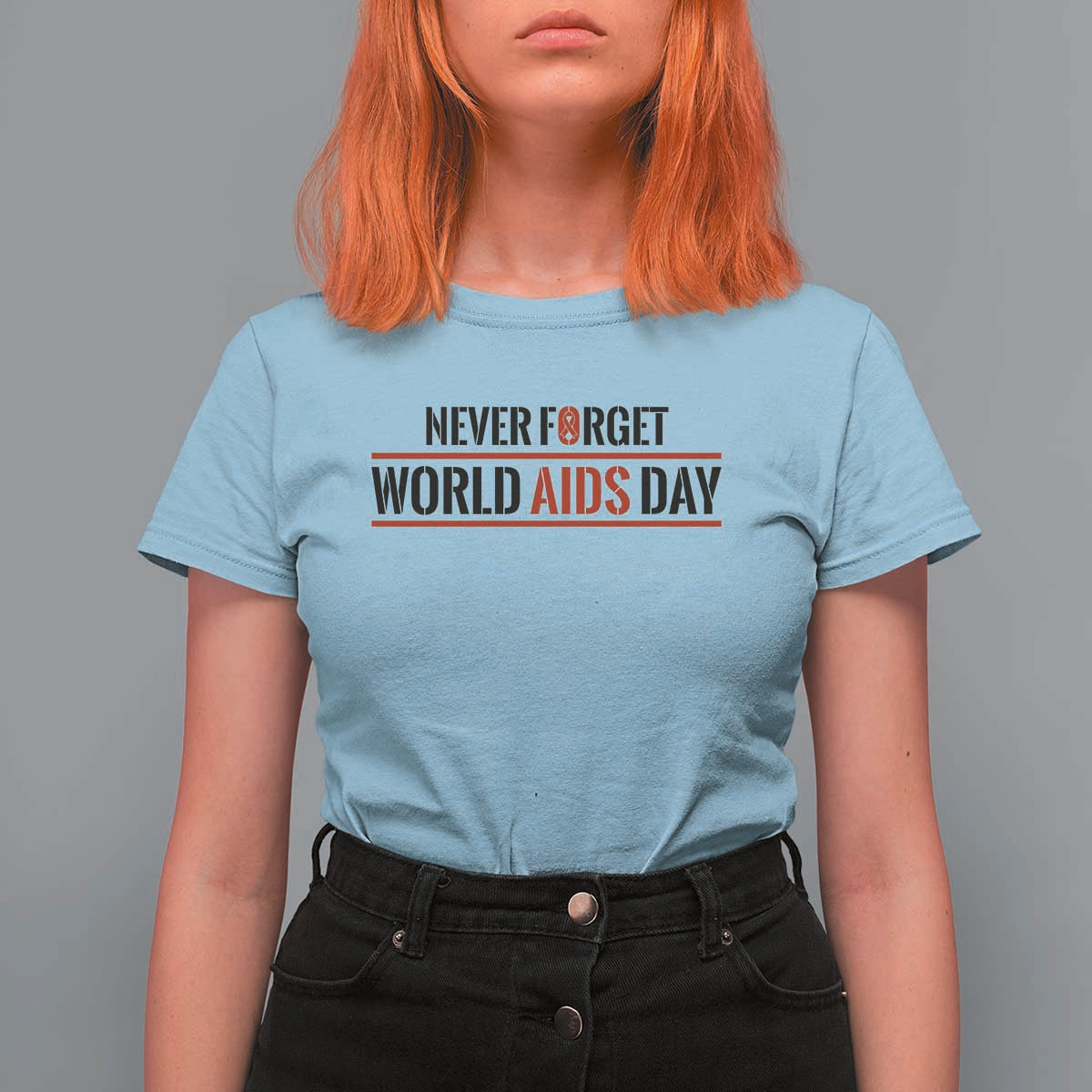 World AIDS Day Never Forget T Shirt For Women Red Ribbon Support Gift - Wonder Print Shop