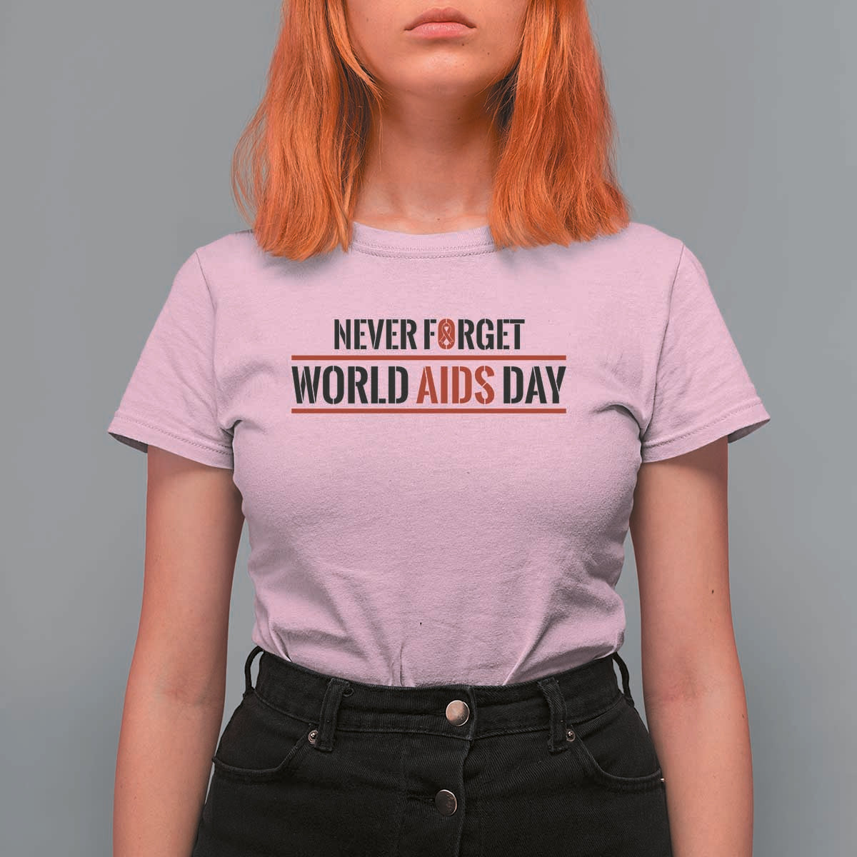 World AIDS Day Never Forget T Shirt For Women Red Ribbon Support Gift - Wonder Print Shop