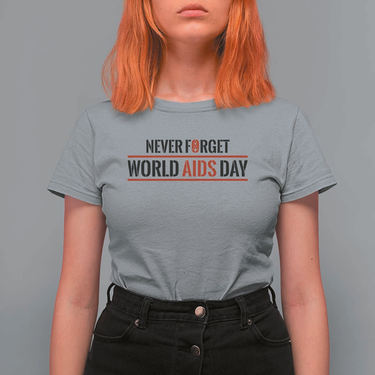 World AIDS Day Never Forget T Shirt For Women Red Ribbon Support Gift - Wonder Print Shop