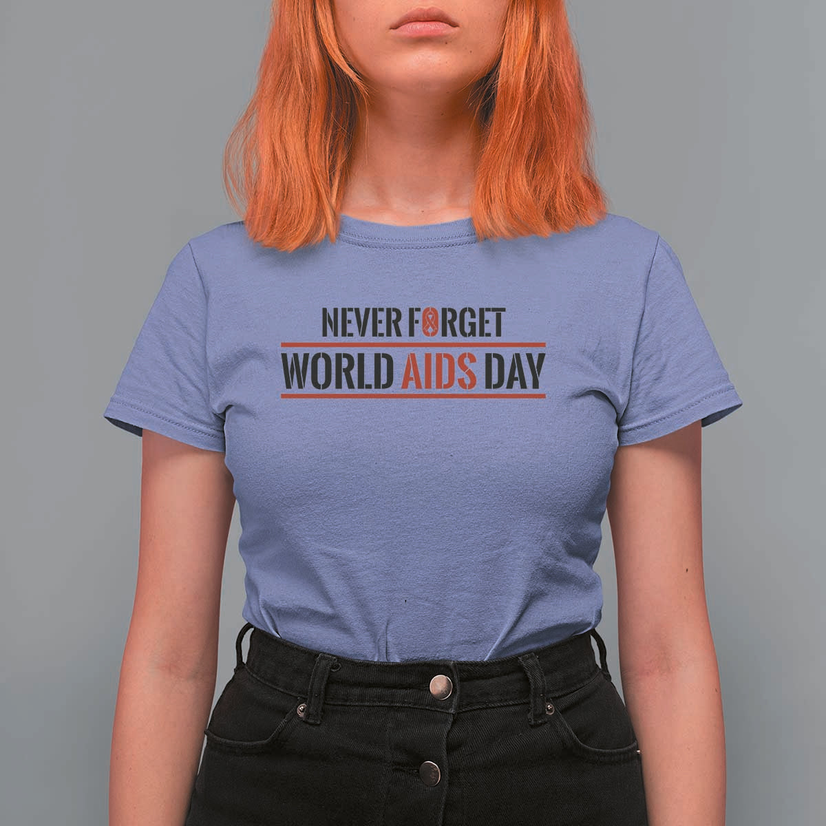 World AIDS Day Never Forget T Shirt For Women Red Ribbon Support Gift - Wonder Print Shop