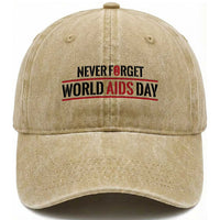 World AIDS Day Never Forget Washed Cotton Baseball Cap Red Ribbon Support Gift