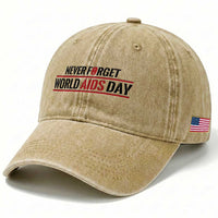 World AIDS Day Never Forget Washed Cotton Baseball Cap Red Ribbon Support Gift