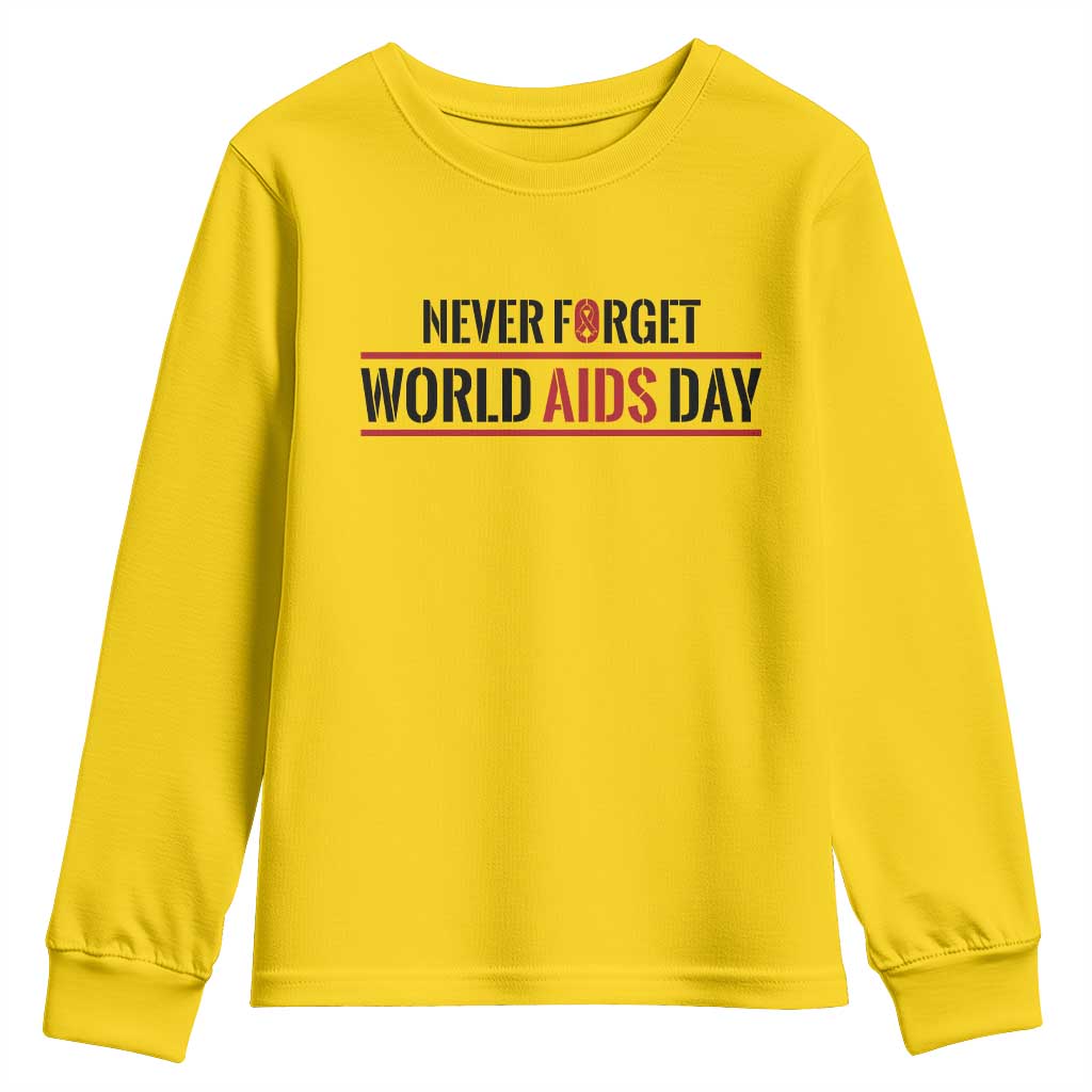 World AIDS Day Never Forget Youth Sweatshirt Red Ribbon Support Gift - Wonder Print Shop