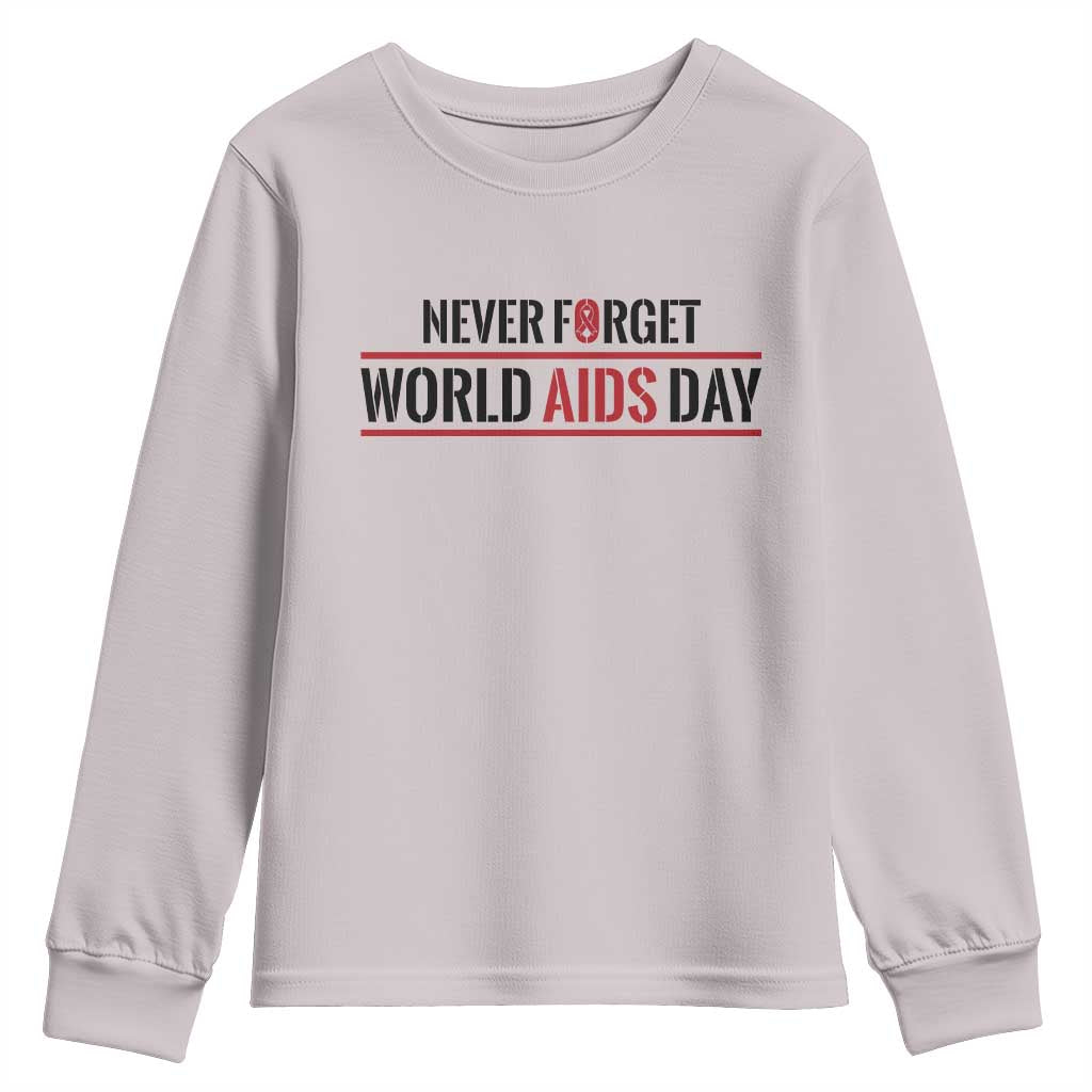 World AIDS Day Never Forget Youth Sweatshirt Red Ribbon Support Gift - Wonder Print Shop