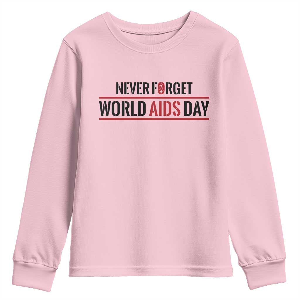 World AIDS Day Never Forget Youth Sweatshirt Red Ribbon Support Gift - Wonder Print Shop