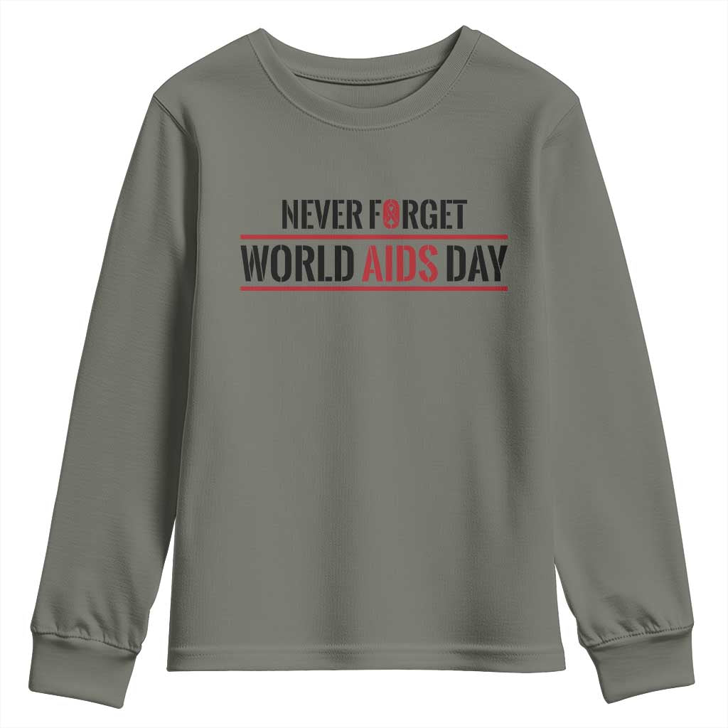 World AIDS Day Never Forget Youth Sweatshirt Red Ribbon Support Gift - Wonder Print Shop