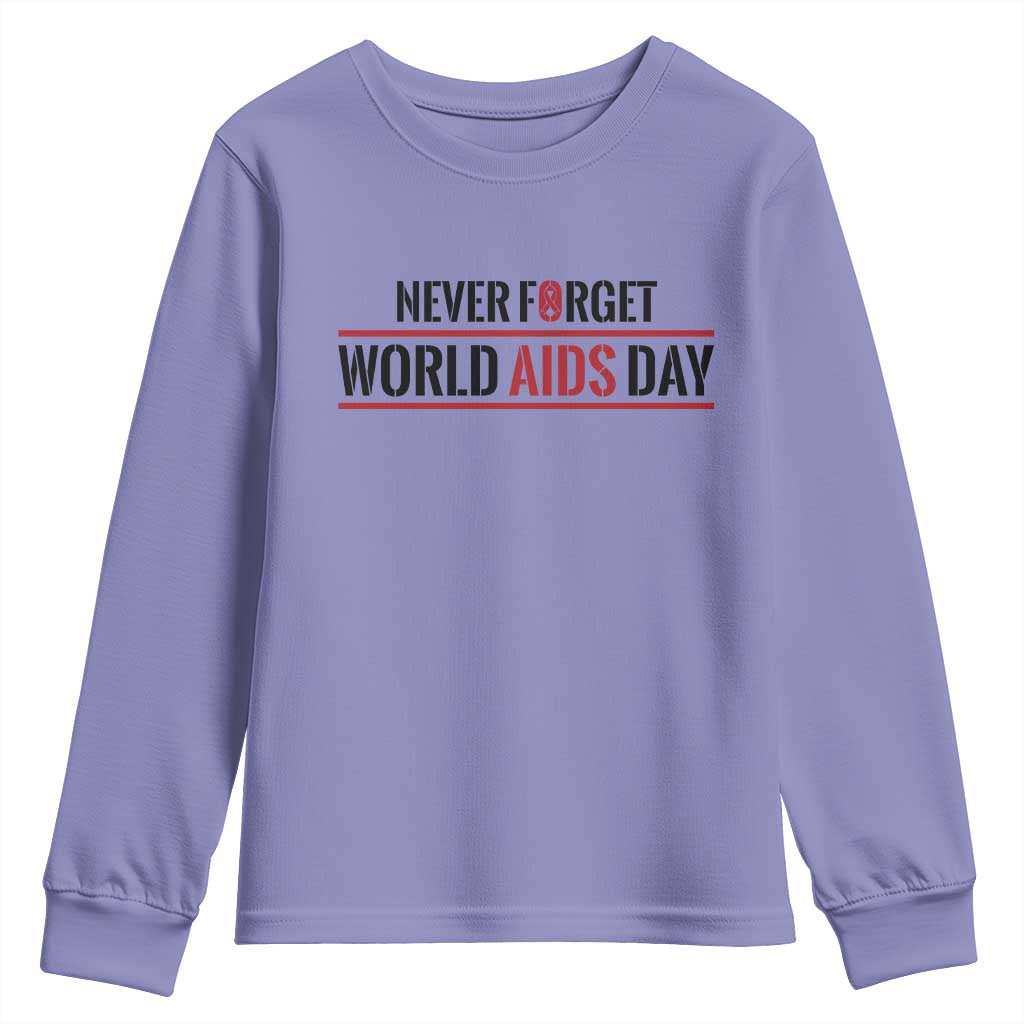 World AIDS Day Never Forget Youth Sweatshirt Red Ribbon Support Gift - Wonder Print Shop