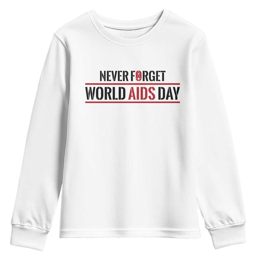 World AIDS Day Never Forget Youth Sweatshirt Red Ribbon Support Gift - Wonder Print Shop