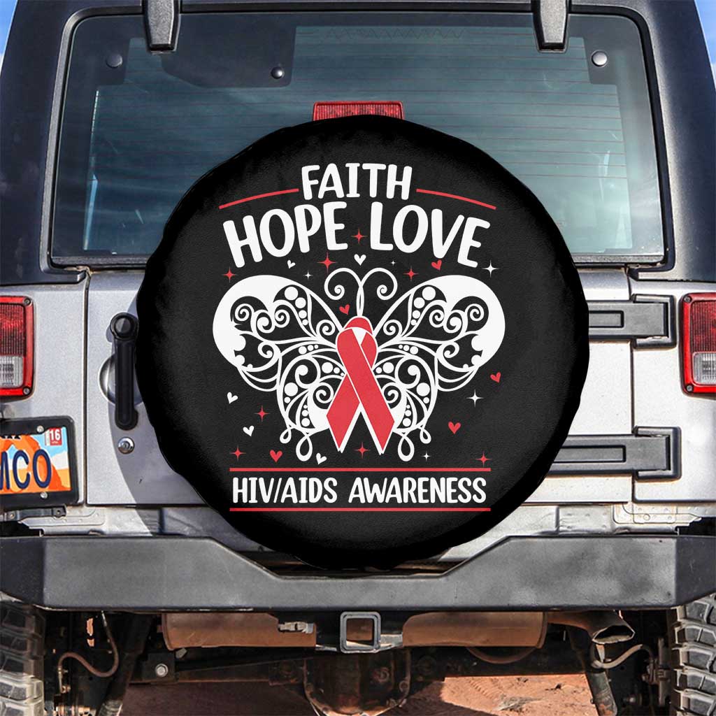 Red Ribbon Faith Hope Love Spare Tire Cover World AIDS Day Gift - Wonder Print Shop