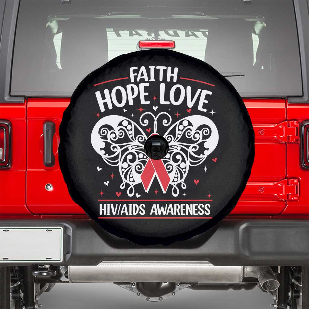 Red Ribbon Faith Hope Love Spare Tire Cover World AIDS Day Gift - Wonder Print Shop