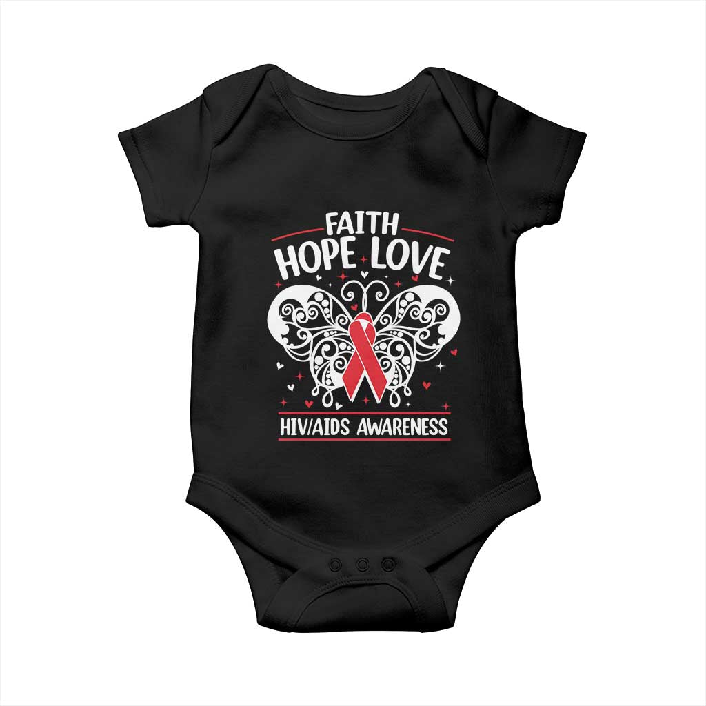 Red Ribbon Faith Hope Love Baby Onesie World AIDS Day Gift - Wonder Print Shop
