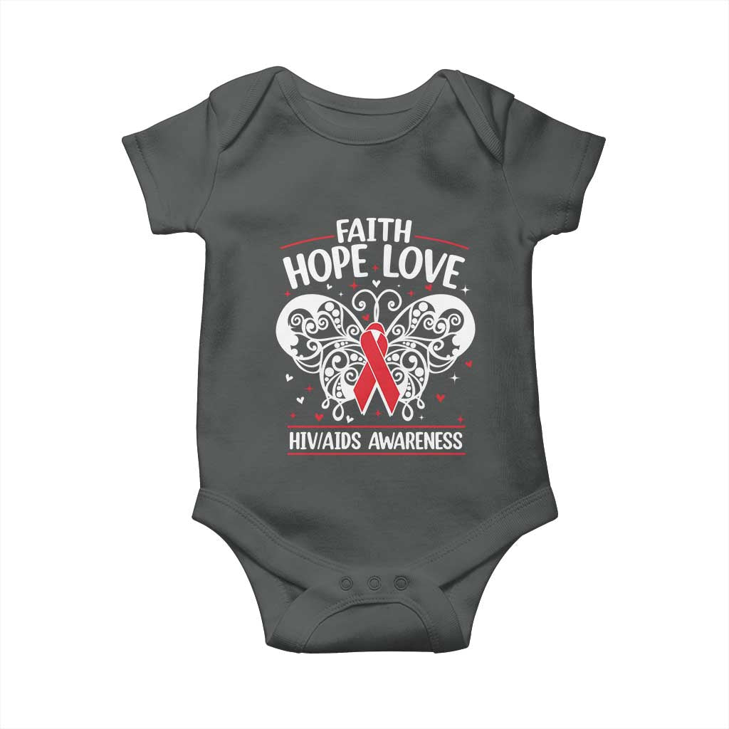 Red Ribbon Faith Hope Love Baby Onesie World AIDS Day Gift - Wonder Print Shop