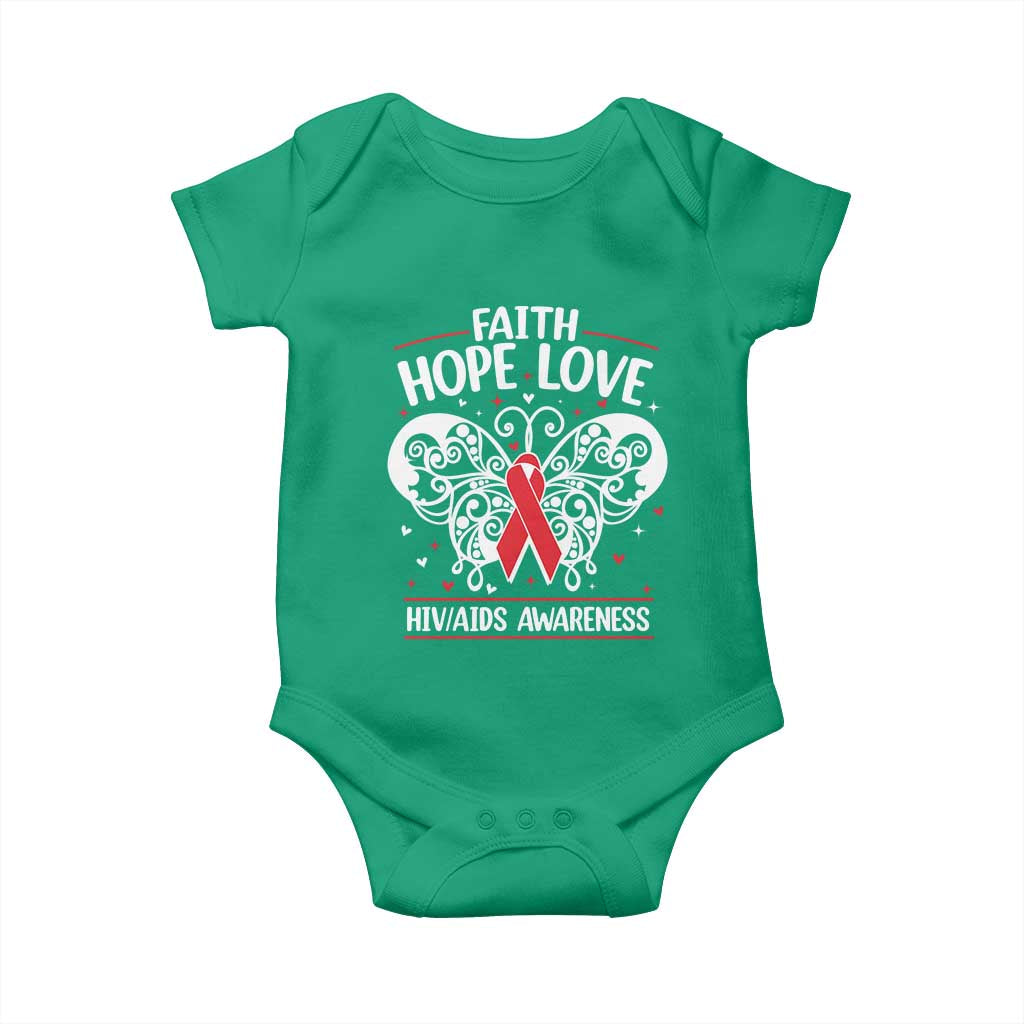 Red Ribbon Faith Hope Love Baby Onesie World AIDS Day Gift - Wonder Print Shop