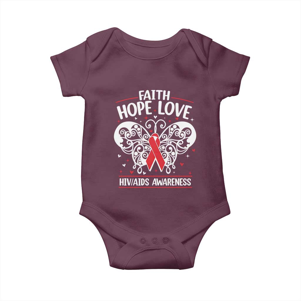 Red Ribbon Faith Hope Love Baby Onesie World AIDS Day Gift - Wonder Print Shop