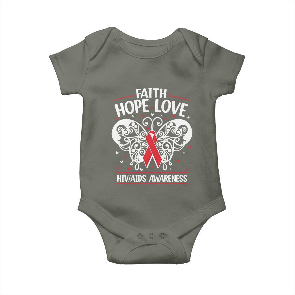 Red Ribbon Faith Hope Love Baby Onesie World AIDS Day Gift - Wonder Print Shop