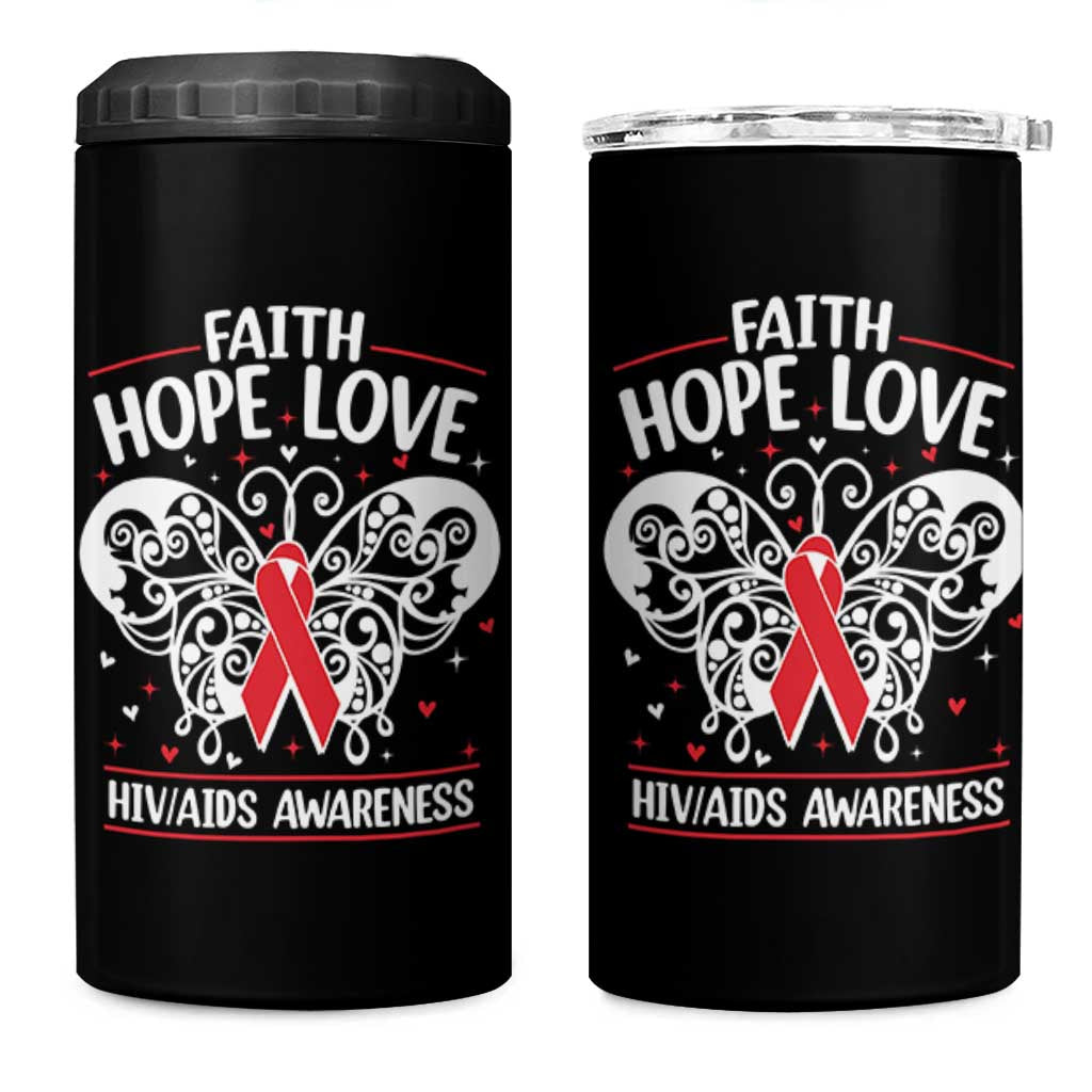 Red Ribbon Faith Hope Love 4 in 1 Can Cooler Tumbler World AIDS Day Gift - Wonder Print Shop