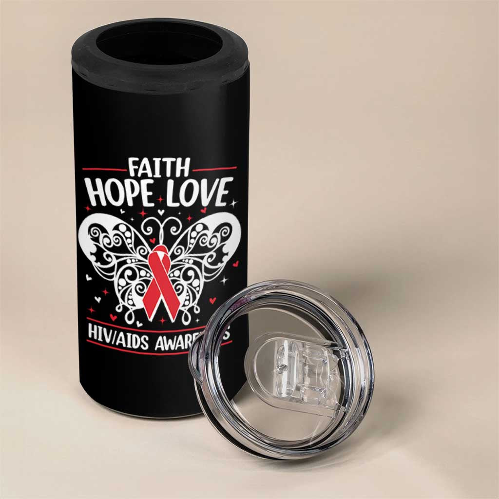 Red Ribbon Faith Hope Love 4 in 1 Can Cooler Tumbler World AIDS Day Gift - Wonder Print Shop