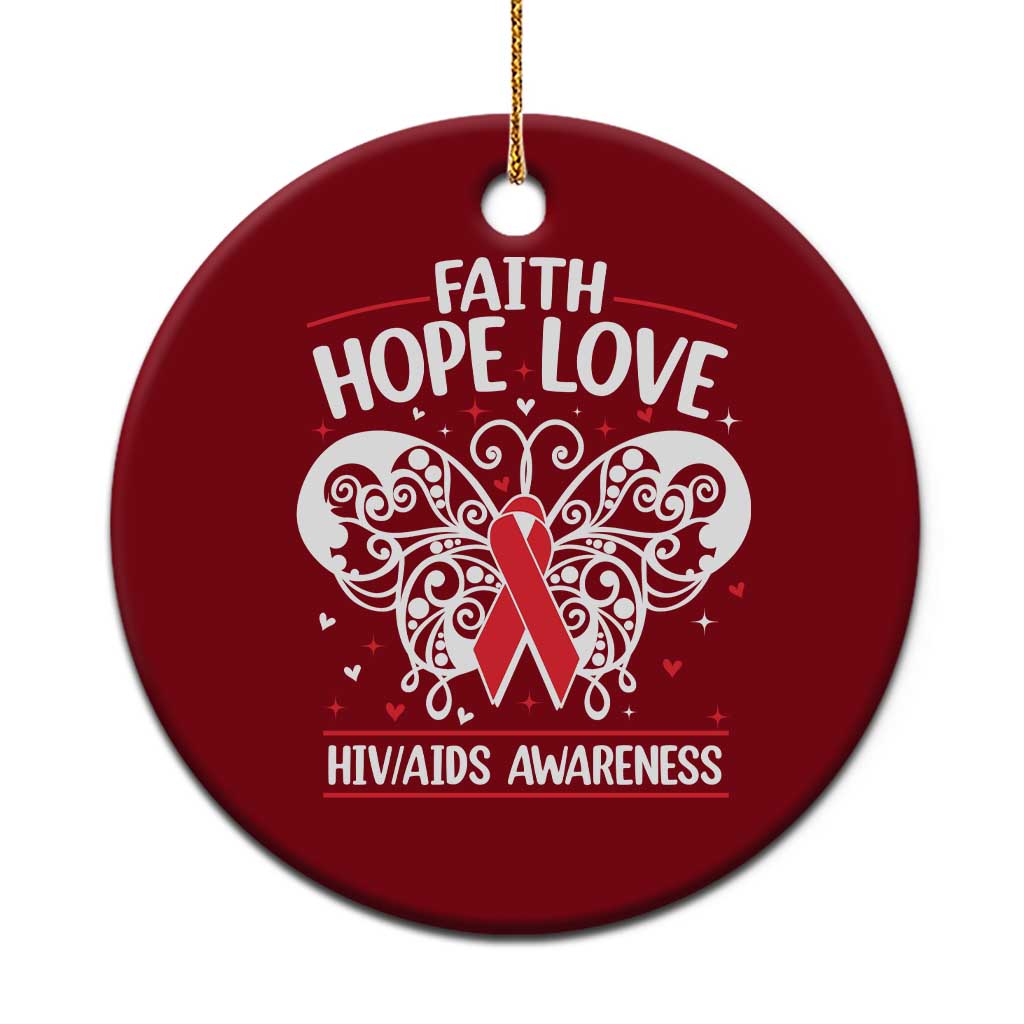 Red Ribbon Faith Hope Love Ceramic Ornament World AIDS Day Gift - Wonder Print Shop