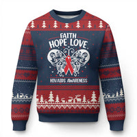 Red Ribbon Faith Hope Love Ugly Christmas Sweater World AIDS Day Gift - Wonder Print Shop
