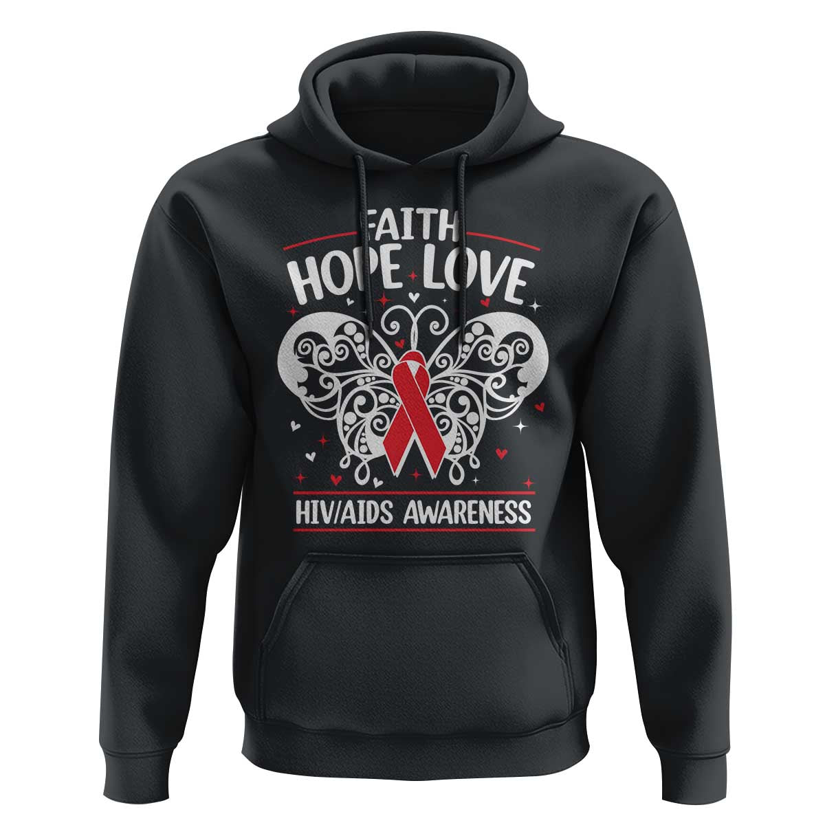 Red Ribbon Faith Hope Love Hoodie World AIDS Day Gift - Wonder Print Shop
