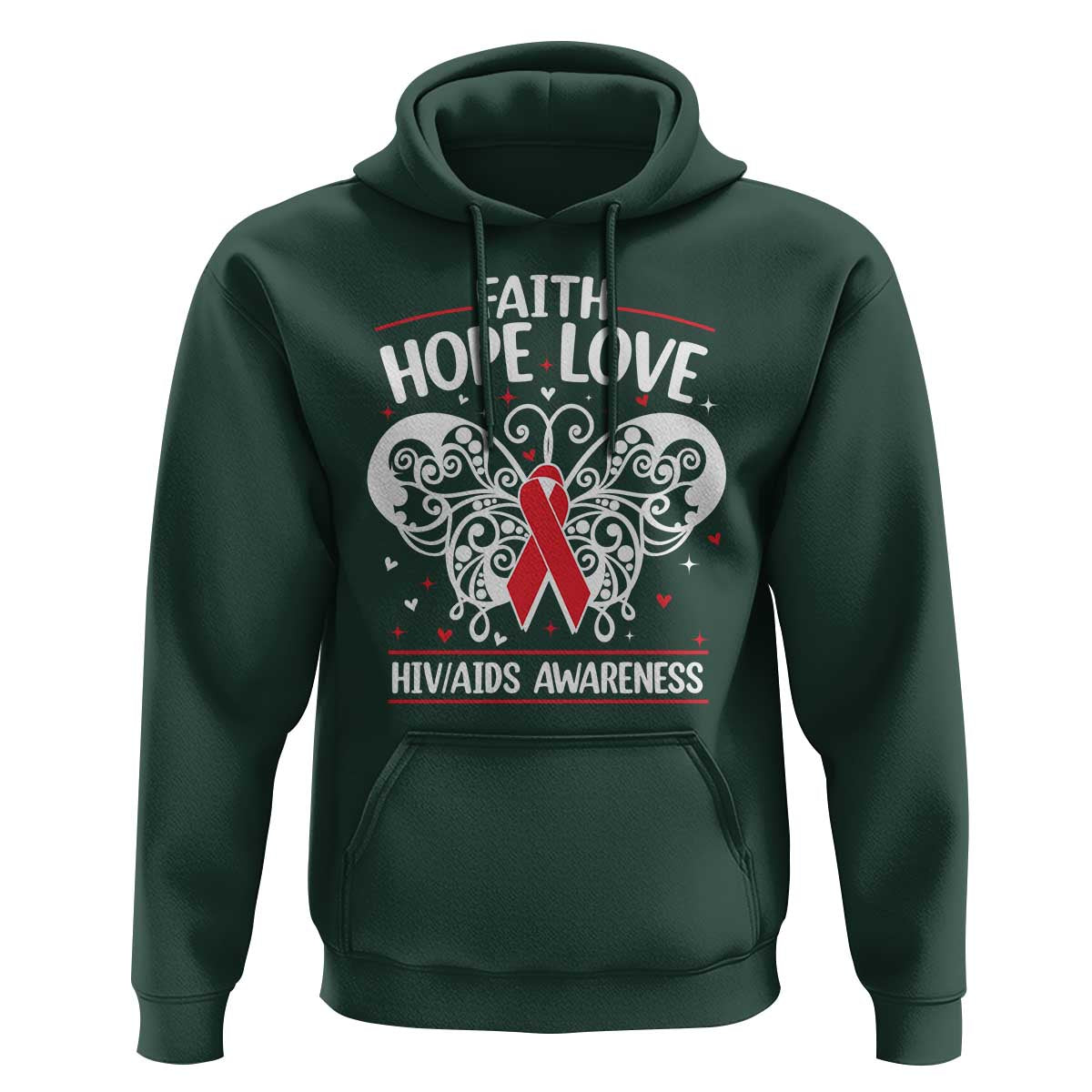 Red Ribbon Faith Hope Love Hoodie World AIDS Day Gift - Wonder Print Shop