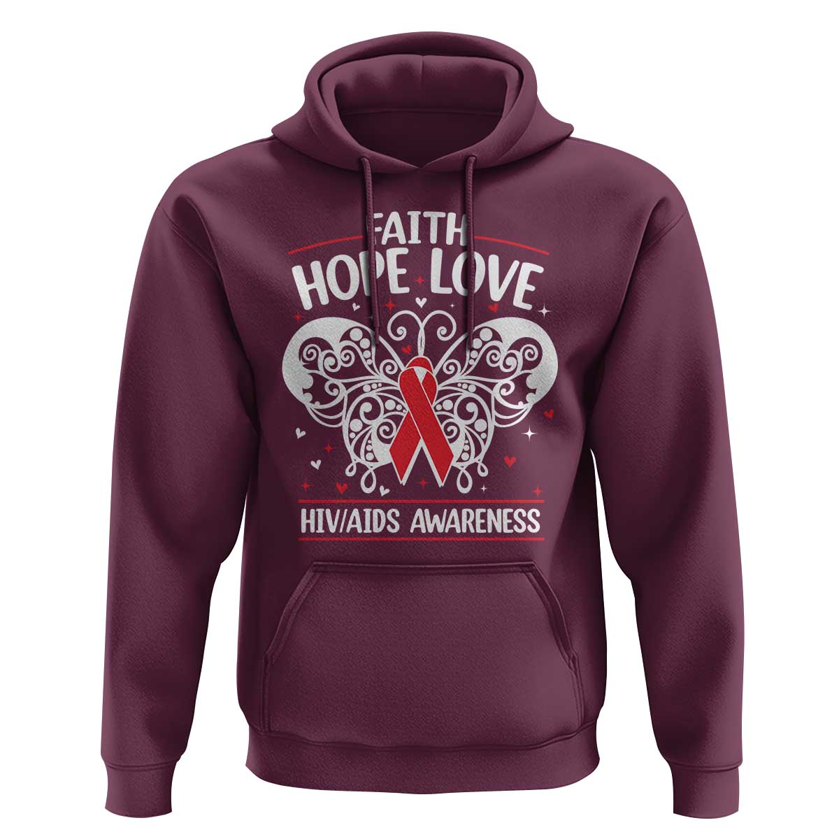 Red Ribbon Faith Hope Love Hoodie World AIDS Day Gift - Wonder Print Shop