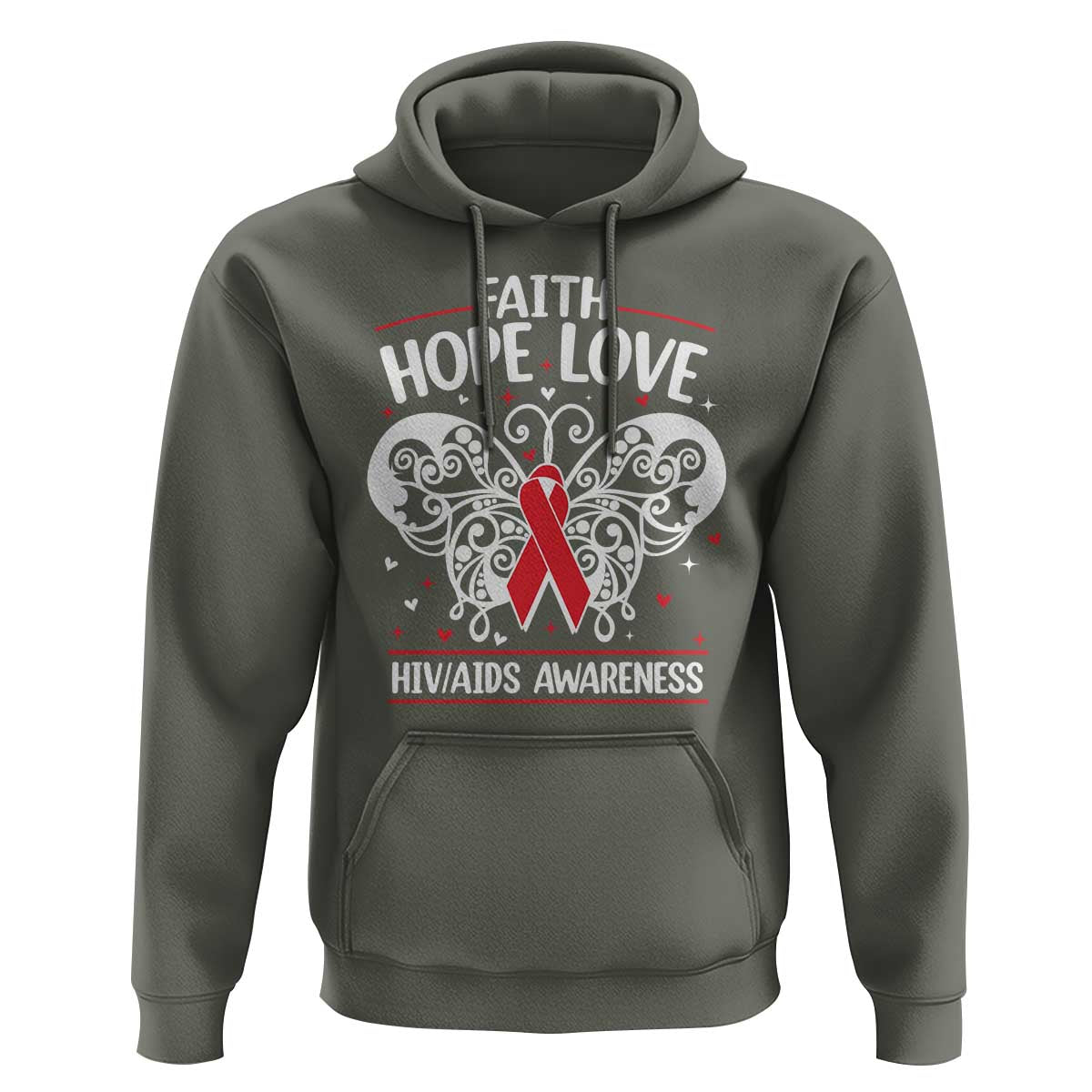 Red Ribbon Faith Hope Love Hoodie World AIDS Day Gift - Wonder Print Shop
