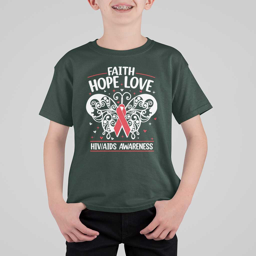 Red Ribbon Faith Hope Love T Shirt For Kid World AIDS Day Gift - Wonder Print Shop