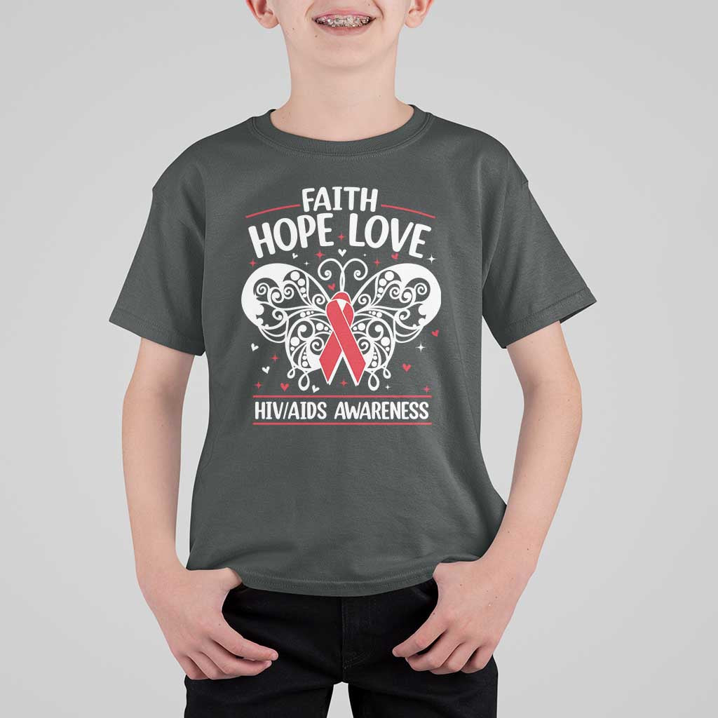 Red Ribbon Faith Hope Love T Shirt For Kid World AIDS Day Gift - Wonder Print Shop
