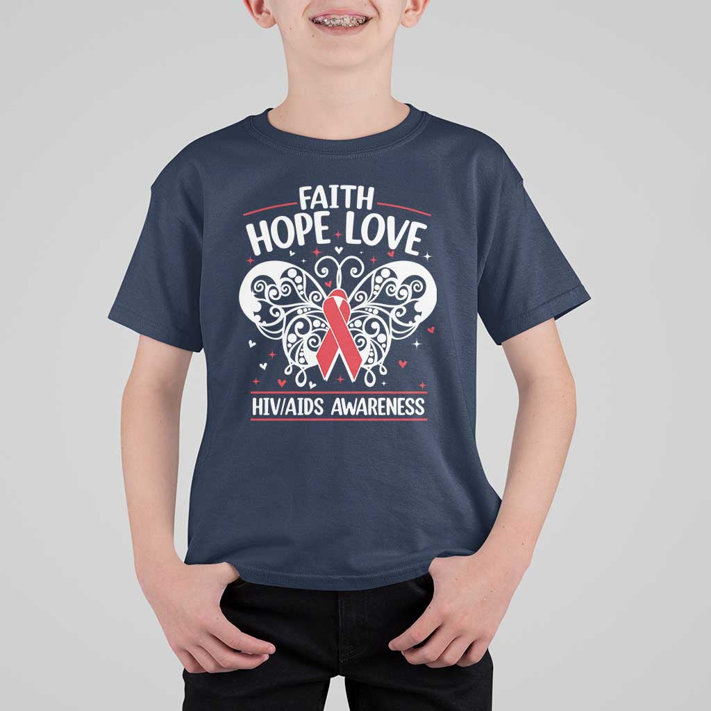 Red Ribbon Faith Hope Love T Shirt For Kid World AIDS Day Gift - Wonder Print Shop