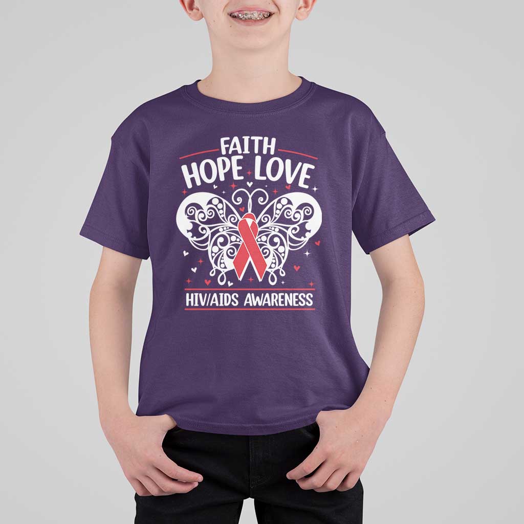 Red Ribbon Faith Hope Love T Shirt For Kid World AIDS Day Gift - Wonder Print Shop