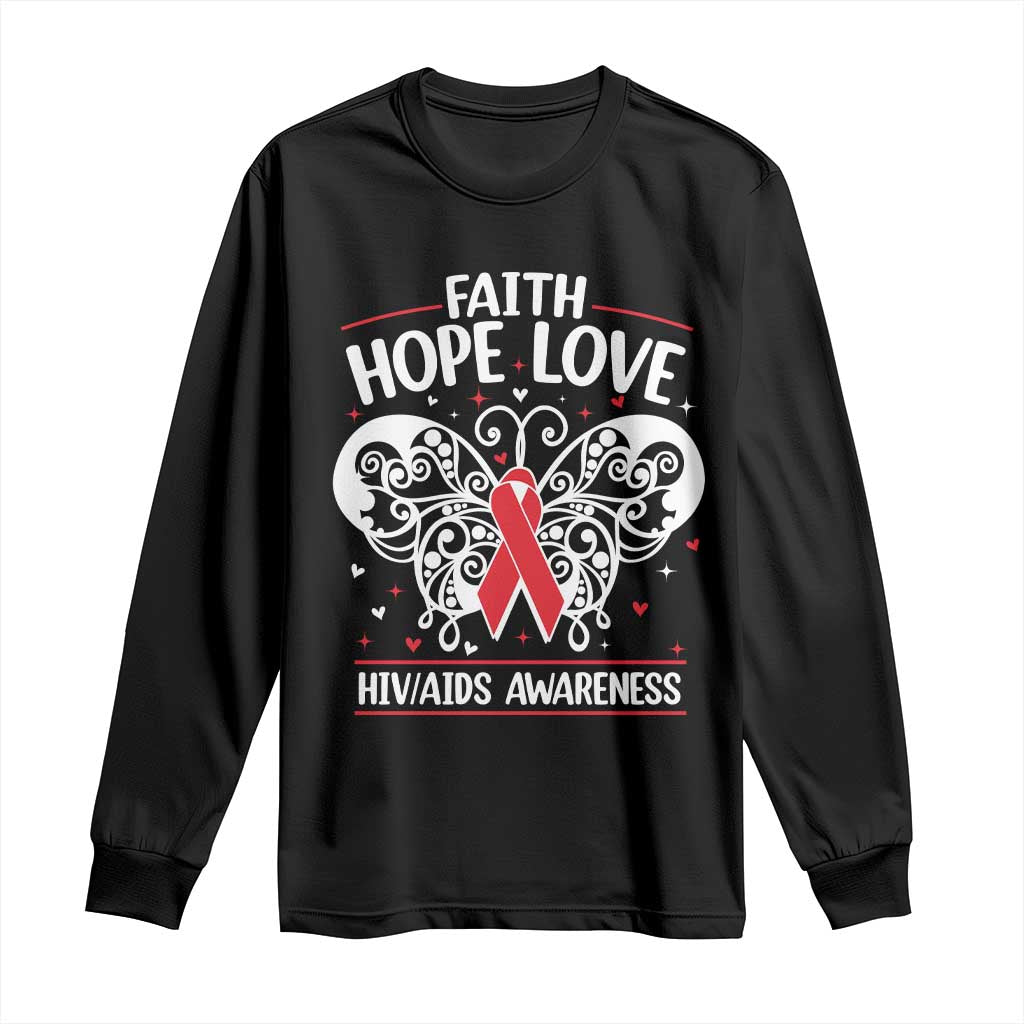 Red Ribbon Faith Hope Love Long Sleeve Shirt World AIDS Day Gift - Wonder Print Shop