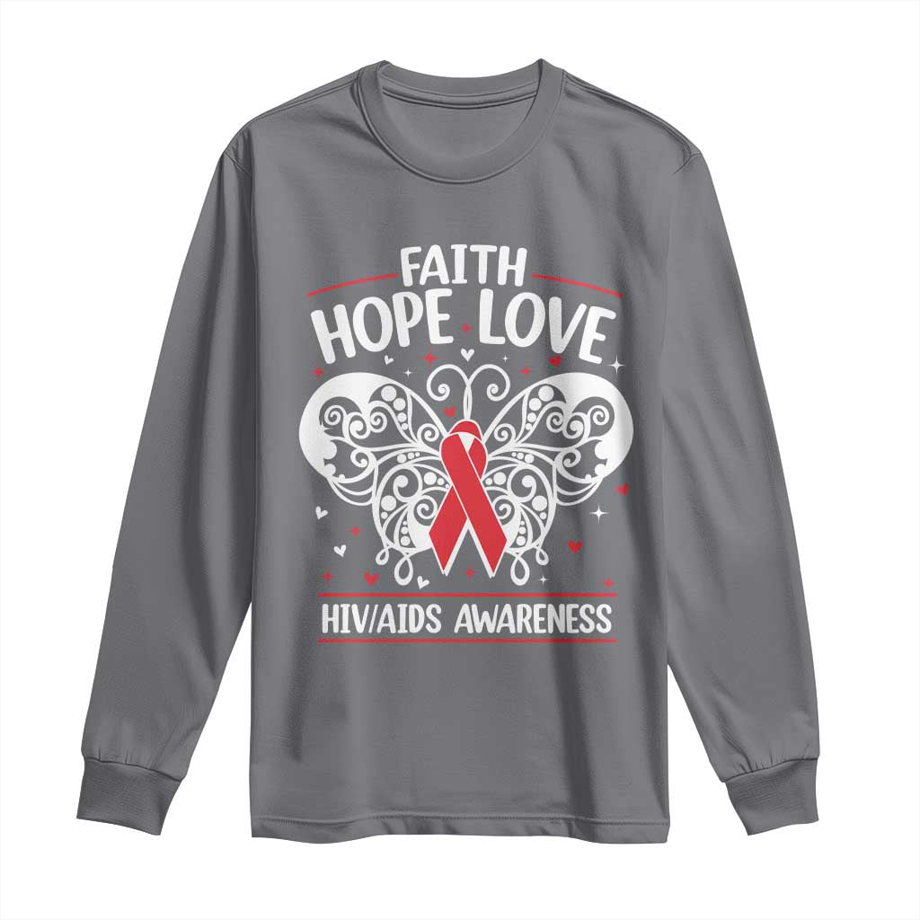 Red Ribbon Faith Hope Love Long Sleeve Shirt World AIDS Day Gift - Wonder Print Shop