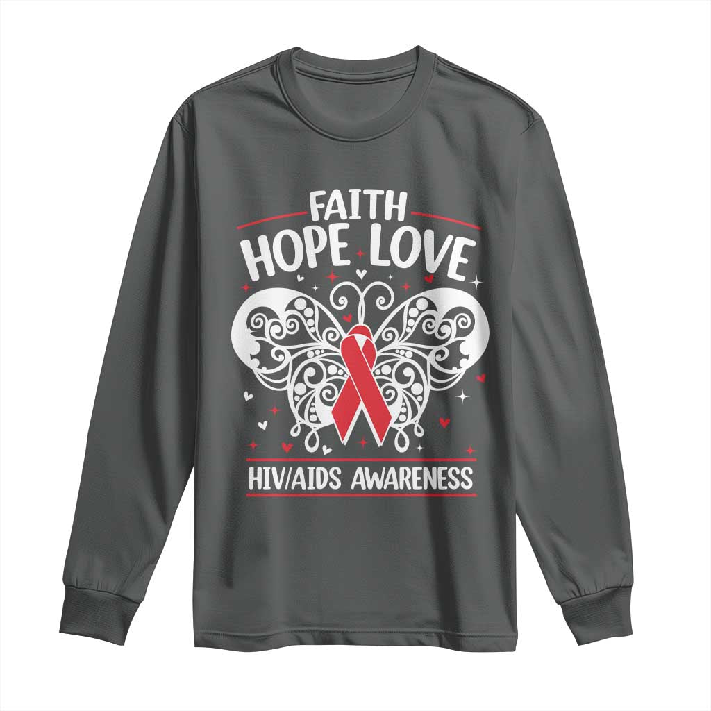 Red Ribbon Faith Hope Love Long Sleeve Shirt World AIDS Day Gift - Wonder Print Shop