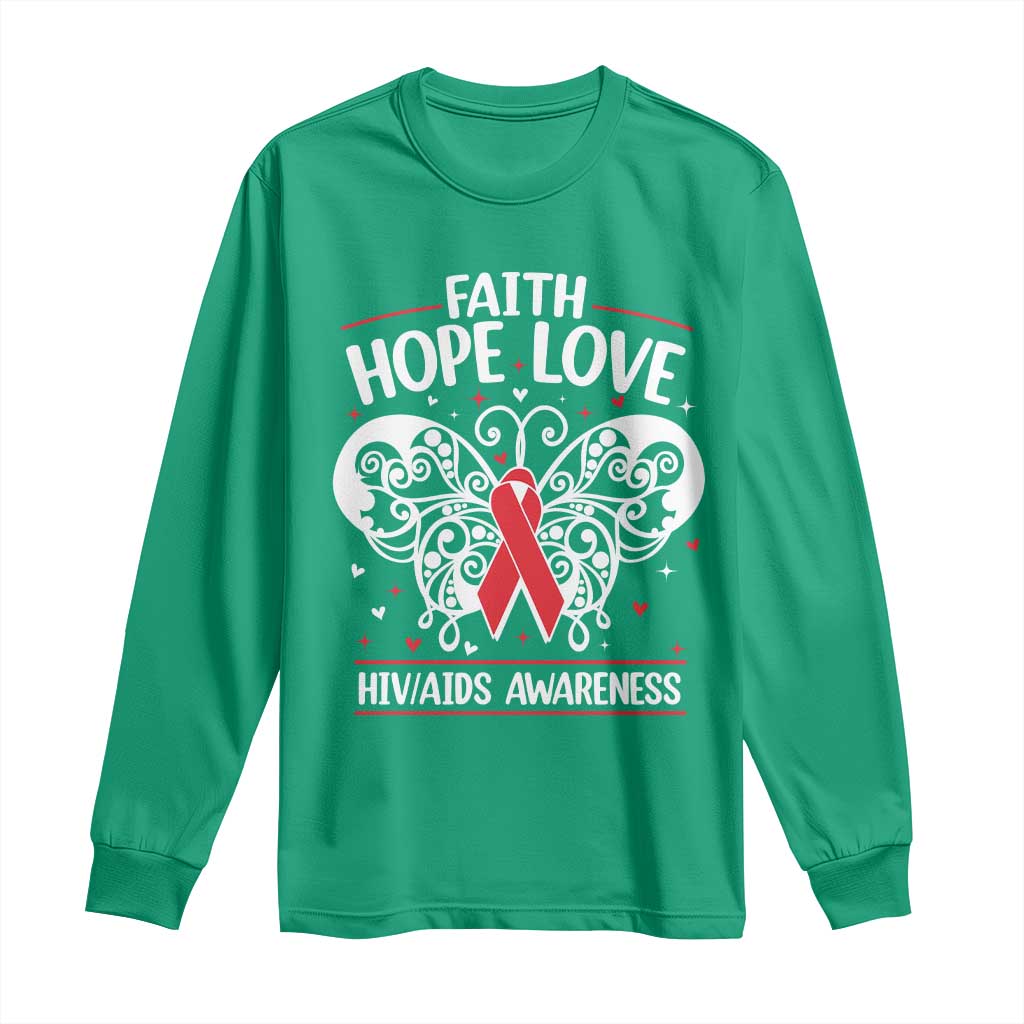 Red Ribbon Faith Hope Love Long Sleeve Shirt World AIDS Day Gift - Wonder Print Shop