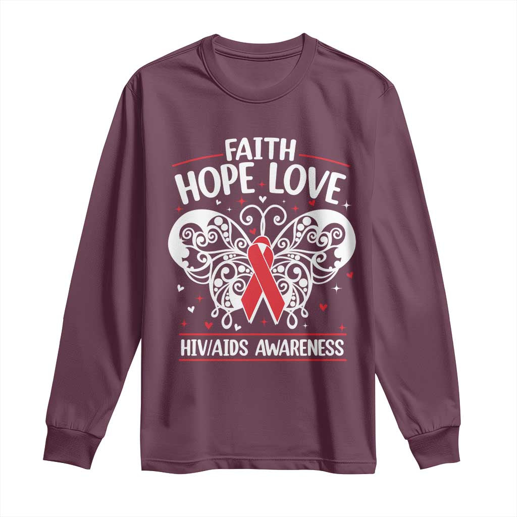 Red Ribbon Faith Hope Love Long Sleeve Shirt World AIDS Day Gift - Wonder Print Shop