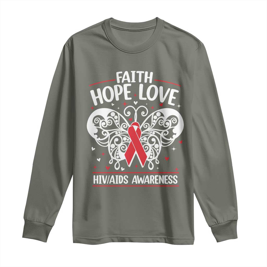 Red Ribbon Faith Hope Love Long Sleeve Shirt World AIDS Day Gift - Wonder Print Shop