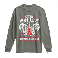 Red Ribbon Faith Hope Love Long Sleeve Shirt World AIDS Day Gift - Wonder Print Shop