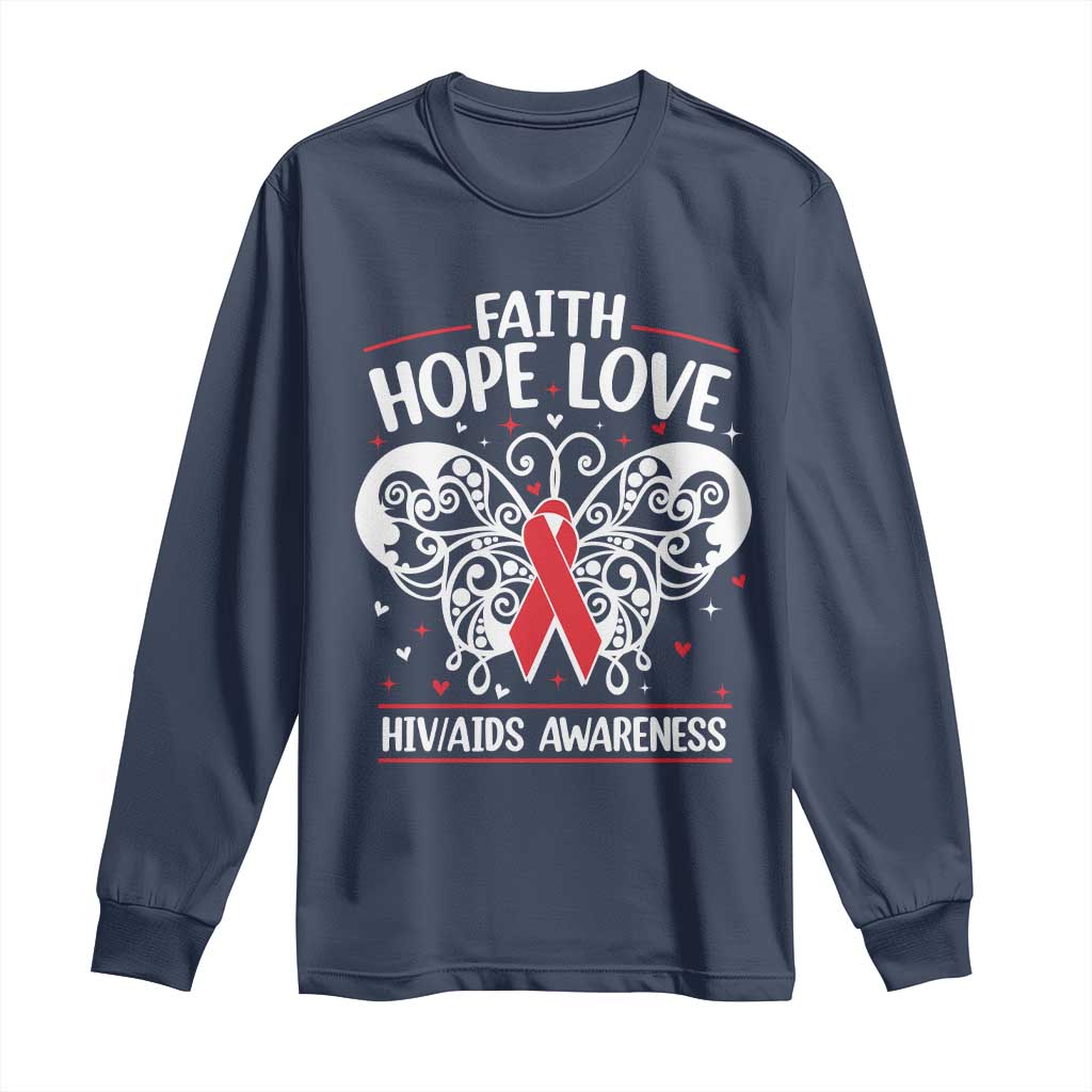 Red Ribbon Faith Hope Love Long Sleeve Shirt World AIDS Day Gift - Wonder Print Shop