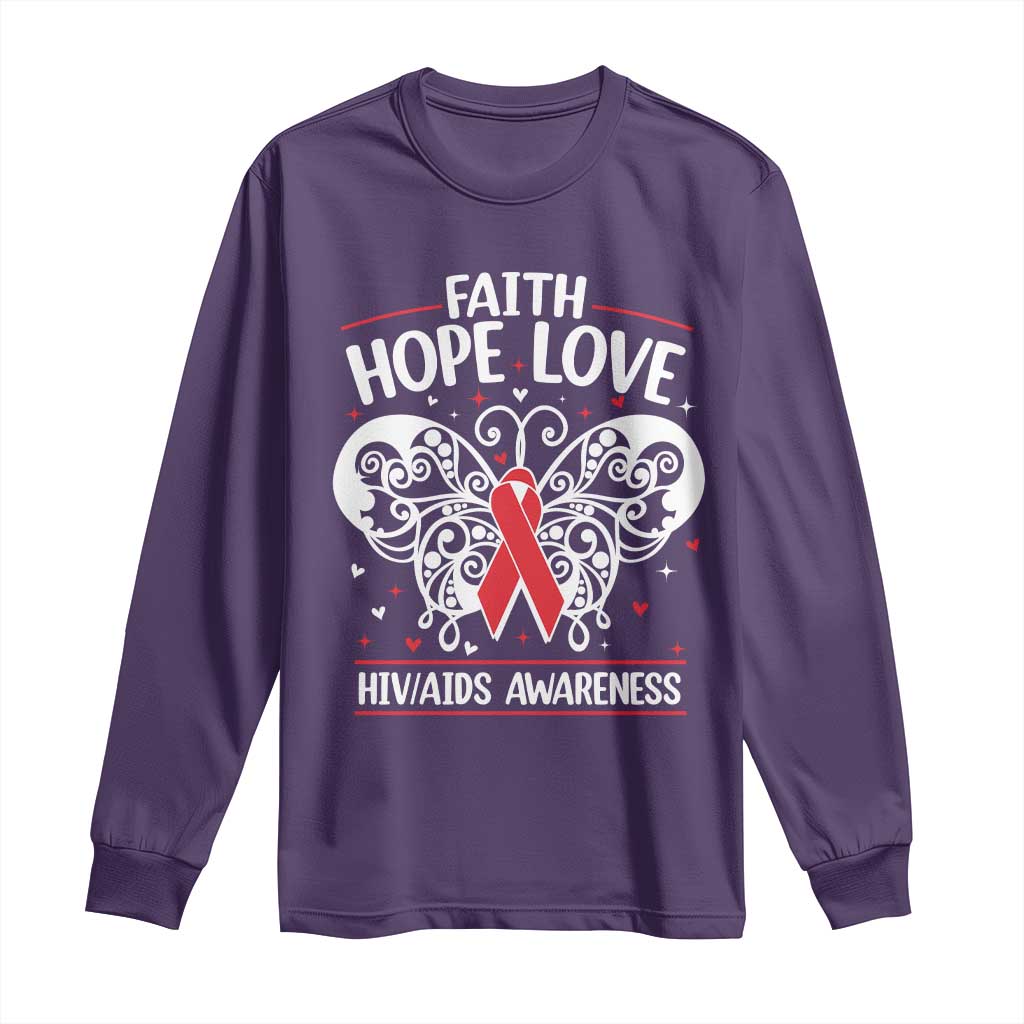 Red Ribbon Faith Hope Love Long Sleeve Shirt World AIDS Day Gift - Wonder Print Shop