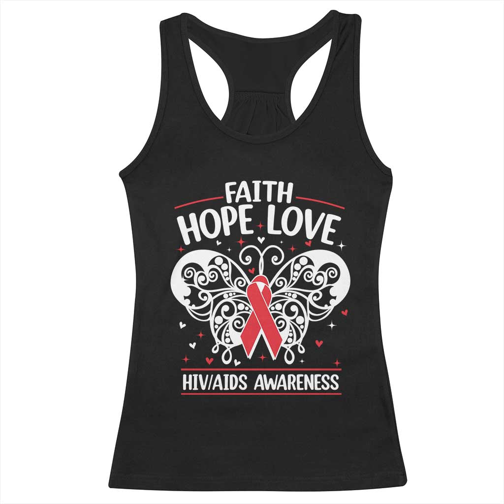 Red Ribbon Faith Hope Love Racerback Tank Top World AIDS Day Gift - Wonder Print Shop