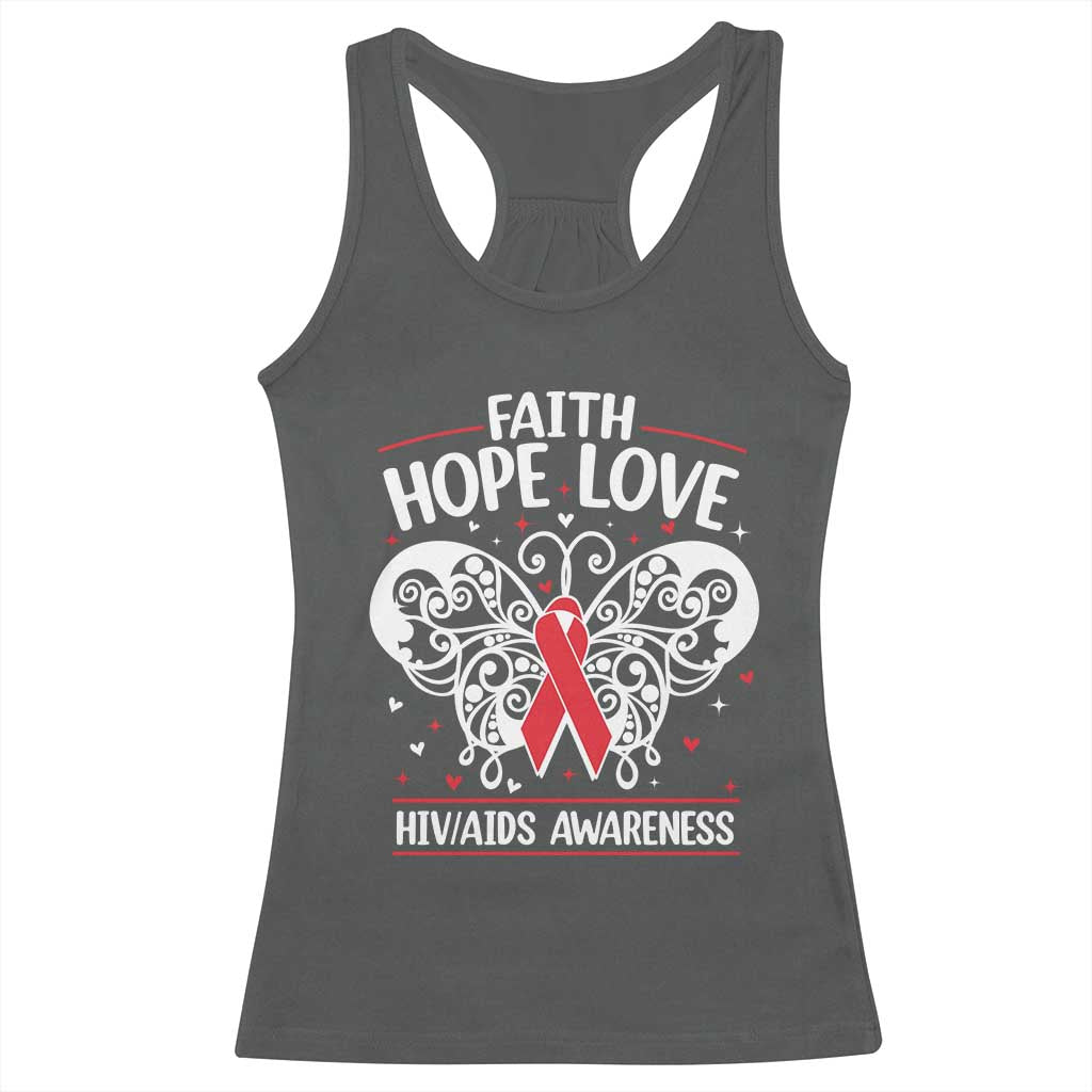 Red Ribbon Faith Hope Love Racerback Tank Top World AIDS Day Gift - Wonder Print Shop